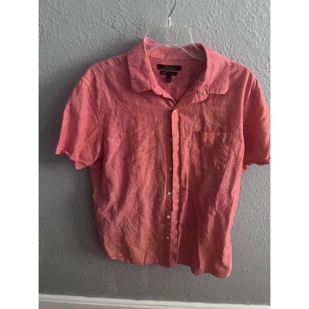 Marc Anthony Luxury Mens Linen/Cotton Coral Slim Fit Size Large‎ Shirt